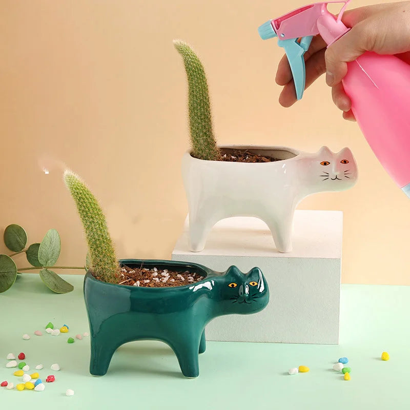 Rynx | Cute Cat Ceramic Pot Garden Flower Plant Animal Picture Cactus Plant Pot Succulent Plant Container Table Decoration