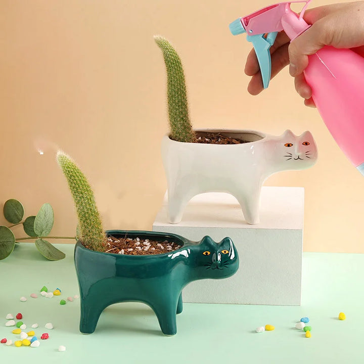 Rynx | Cute Cat Ceramic Pot Garden Flower Plant Animal Picture Cactus Plant Pot Succulent Plant Container Table Decoration