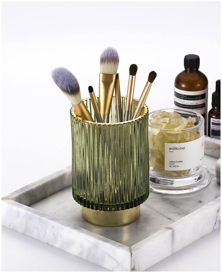 Lisslune | Elise Gold Foil Glass Makeup Halter & Organizer