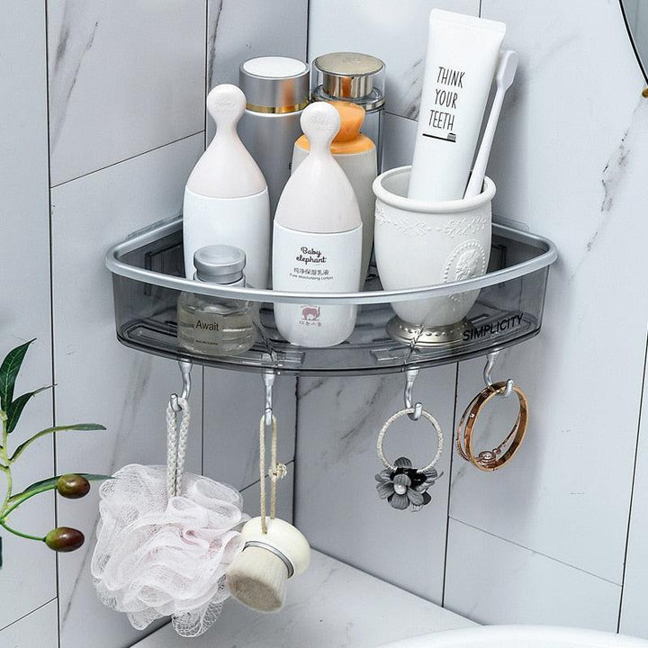 Lisslune | Modern gray triangular bathroom shelf - Slim plastic organizer solutions