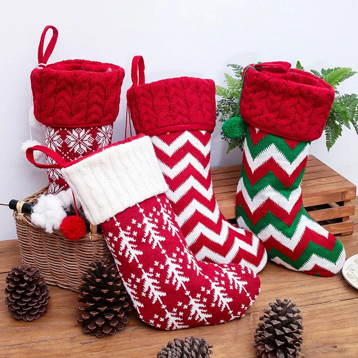 Rynx Knitted Christmas Stocking Socks Bag New Year's Gift Candy Bag Christmas Decorations For Home Xmas Tree Hanging Decorations Natal
