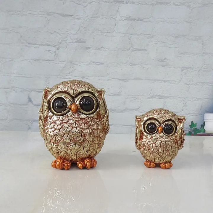 Lisslune | OWLUXE – Decorative sculpture in antique gold, handmade owl figure "See nothing, hear nothing, say nothing