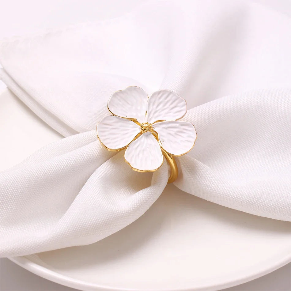 Rynx | 4PCS Ginkgo Leaf Metal Napkin Ring, Pearl Flower Napkin Holder, for Wedding Valentine's Day Party Home Dining Room Table Decoration