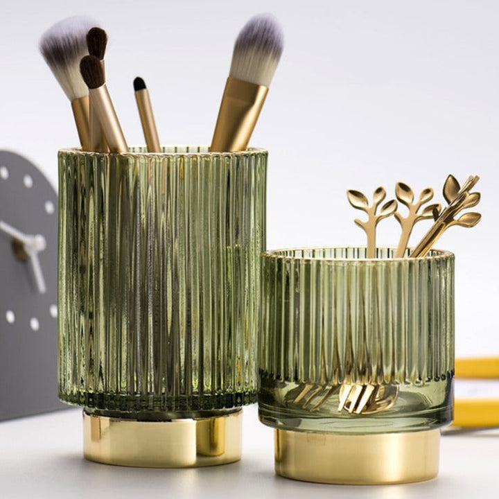 Lisslune | Elise Gold Foil Glass Makeup Halter & Organizer