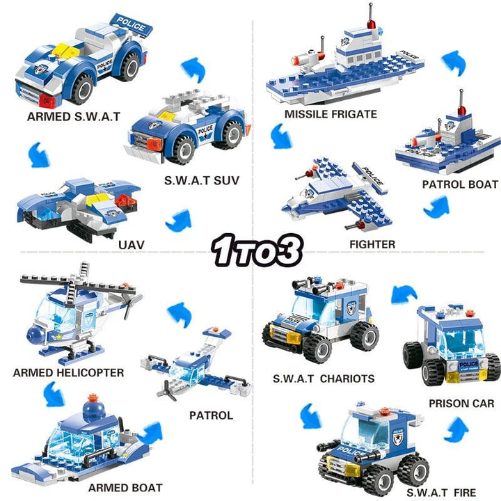 Lisslune | 8 IN 1 City Police Truck Station Building Block Series SWAT Toy Gift For Kids