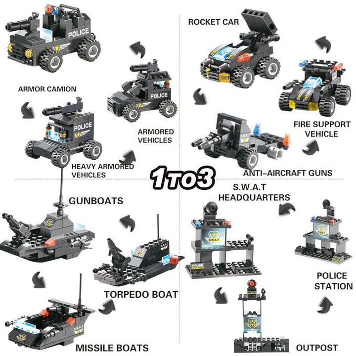Lisslune | 8 IN 1 City Police Truck Station Building Block Series SWAT Toy Gift For Kids