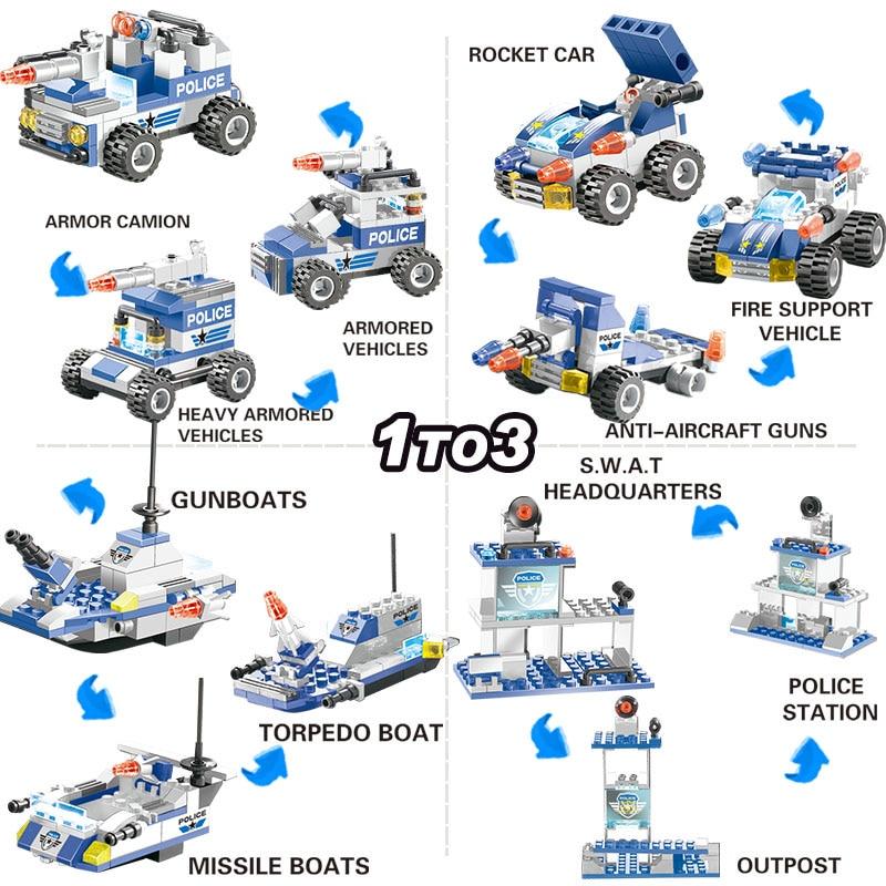 Lisslune | 8 IN 1 City Police Truck Station Building Block Series SWAT Toy Gift For Kids