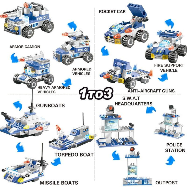 Lisslune | 8 IN 1 City Police Truck Station Building Block Series SWAT Toy Gift For Kids