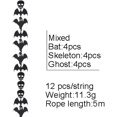 Rynx | 12 pieces/strand Halloween decoration felt wing bone ghost strand black hanging decoration creepy horror Halloween garland deco