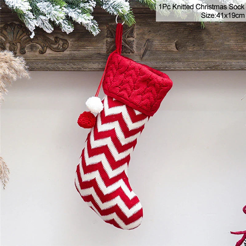 Rynx Knitted Christmas Stocking Socks Bag New Year's Gift Candy Bag Christmas Decorations For Home Xmas Tree Hanging Decorations Natal