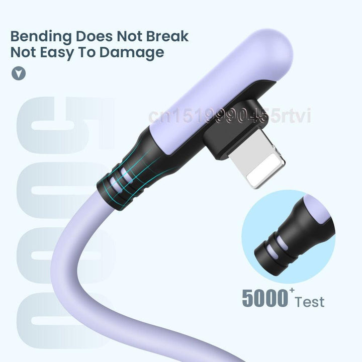 Lisslune | Ergonomic 90-Degree Liquid Silicone iPhone Fast Charge Cable - Available in multiple lengths