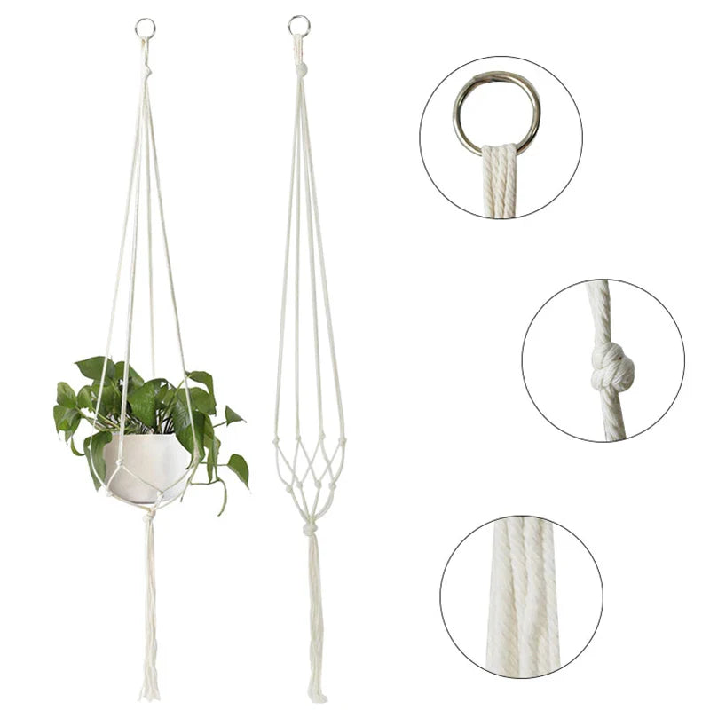 Rynx Macrame Handmade Plant Hanger Baskets Flower Pots Holders Balcony Hanging Decoration Knotted Lifting Rope Garden Supplies