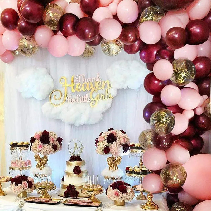 Rynx | 134 Piece Burgundy Pink Balloons Arch Garland Set Gold Confetti Balloons Valentine's Day Decoration New Year's Decoration