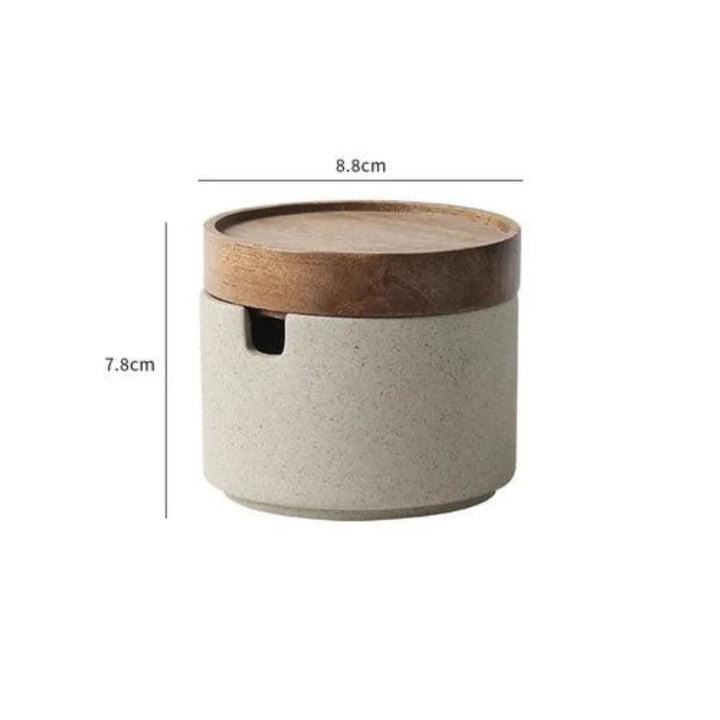 Lisslune | Vintage Japanese Ceramic Spice Storage Set with Acacia Wood Tray