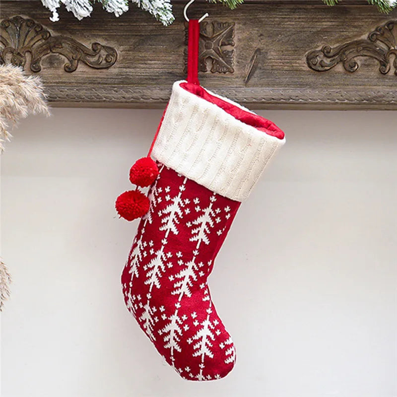 Rynx Knitted Christmas Stocking Socks Bag New Year's Gift Candy Bag Christmas Decorations For Home Xmas Tree Hanging Decorations Natal