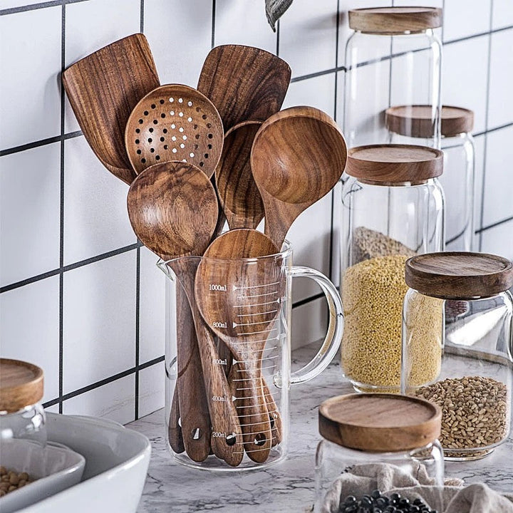 Lisslune | NordTeak 7-piece kitchen helper set – premium teak wood tools for stylish and versatile cooking