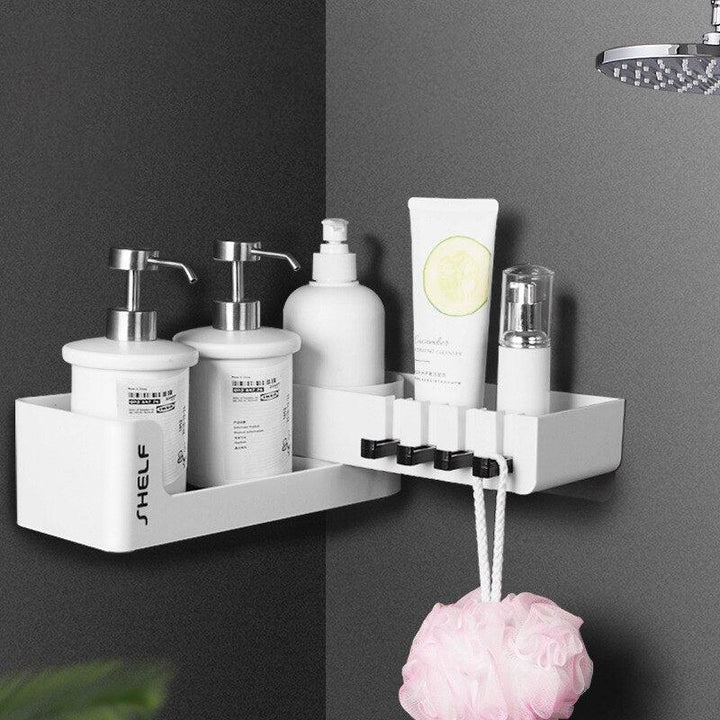Lisslune | Rotating Corner Wall Storage Shelf with Hooks for Smart Bathroom and Kitchen Organization