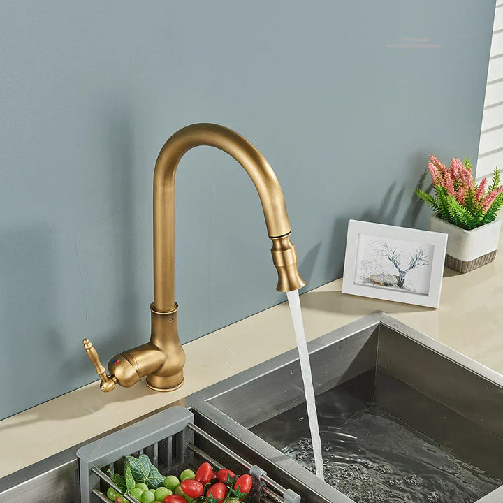 Lisslune | VintageTap Antique Brass Kitchen Tap – Retro Style Mixer Faucet with Swivel Spout