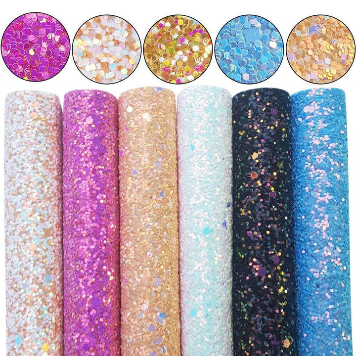 Lisslune | Glamorous Golden Purple Chunky Glitter Synthetic Leather Sheets for Creative DIY Projects