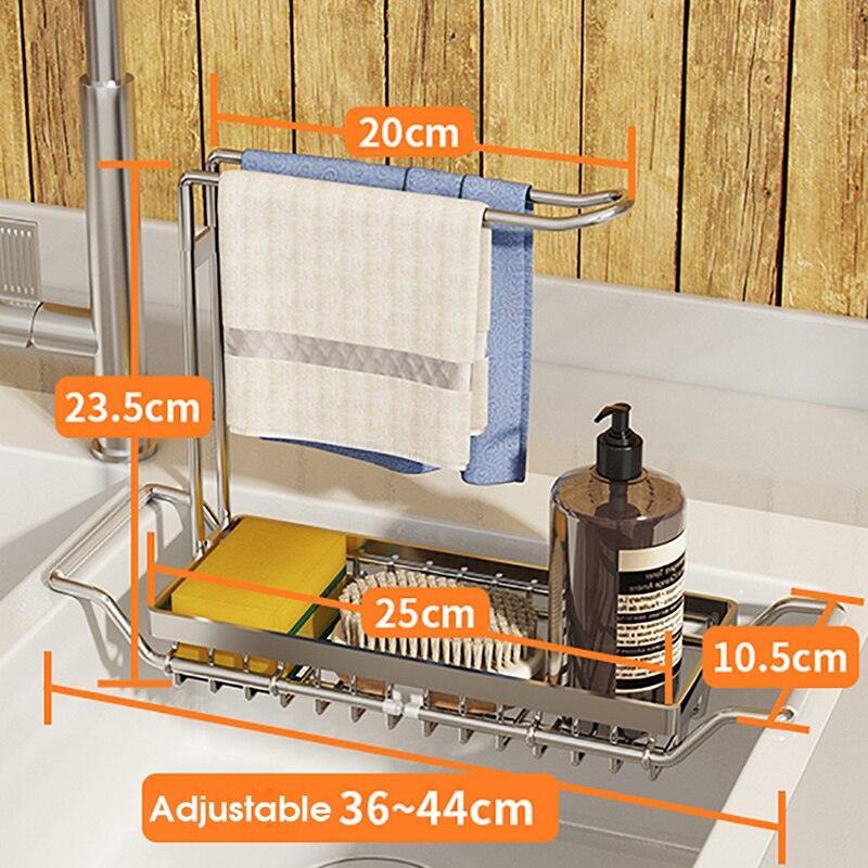 Lisslune | Adjustable Stainless Steel Sink Rack with Integrated Towel Holder - Perfect for Organizing Kitchen and Bath