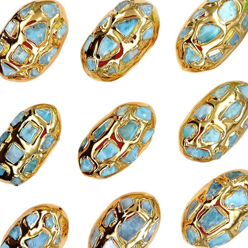 Lisslune | Elegant gold-plated blue Larimar pearl set: A touch of luxury for your jewelry creations