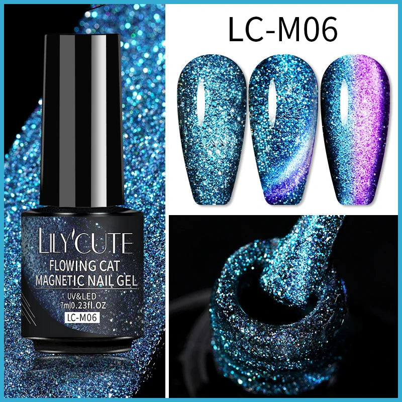 Rynx |7ML Snowlight Cat Magnetic Gel Nail Polish Grow-In-Dark Reflection Glitter Laser Semi-Permanent Soak Off UV Gel Nail Polish