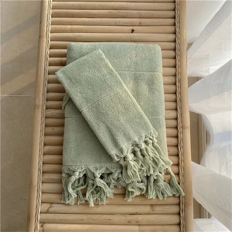 Rynx | Hand-knotted tassel made of pure cotton towel super absorbent household face bath towels bedspread women outdoor blanket