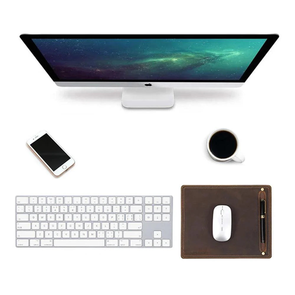 Lisslune | Luxurious nubuck leather mouse pad with practical pencil holder for an upscale office
