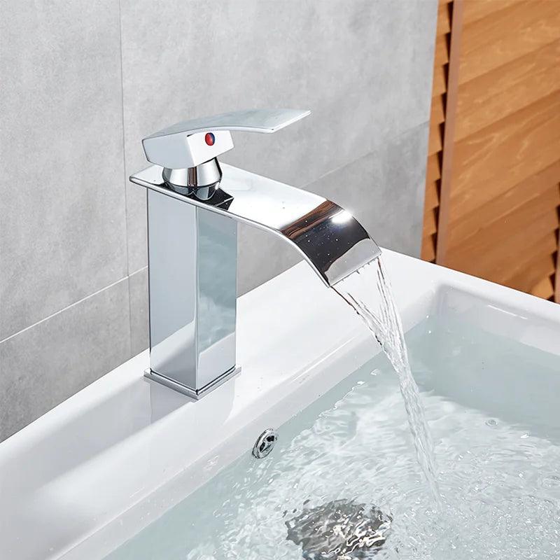 Lisslune | Modern black waterfall faucet with chrome accents for stylish bathrooms