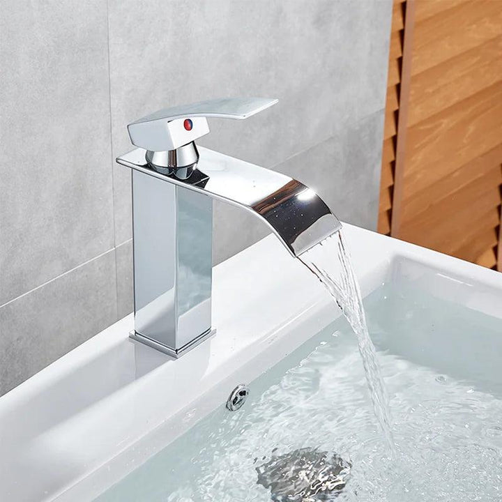 Lisslune | Modern black waterfall faucet with chrome accents for stylish bathrooms