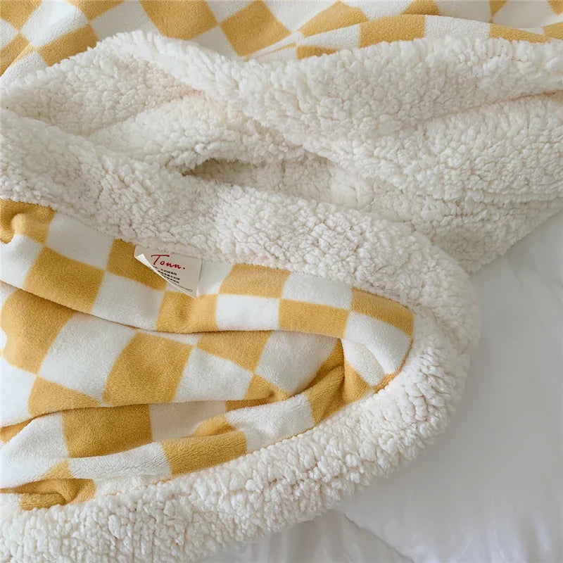 Rynx | Retro-Checkerboard-Plush-Throw-Blanket for Sofa, Chair, Nap, Double, Soft, Warm, Polar Fleece Blankets, Plaid Plush Bedspread
