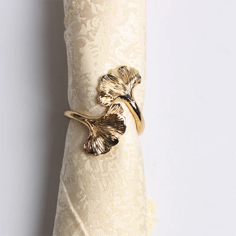 Rynx | 4PCS Ginkgo Leaf Metal Napkin Ring, Pearl Flower Napkin Holder, for Wedding Valentine's Day Party Home Dining Room Table Decoration