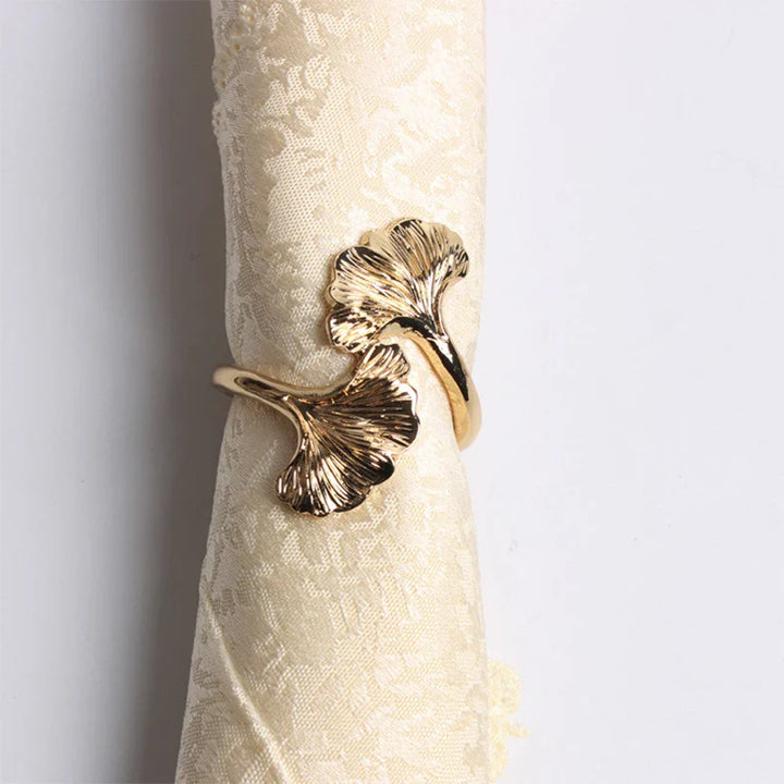Rynx | 4PCS Ginkgo Leaf Metal Napkin Ring, Pearl Flower Napkin Holder, for Wedding Valentine's Day Party Home Dining Room Table Decoration