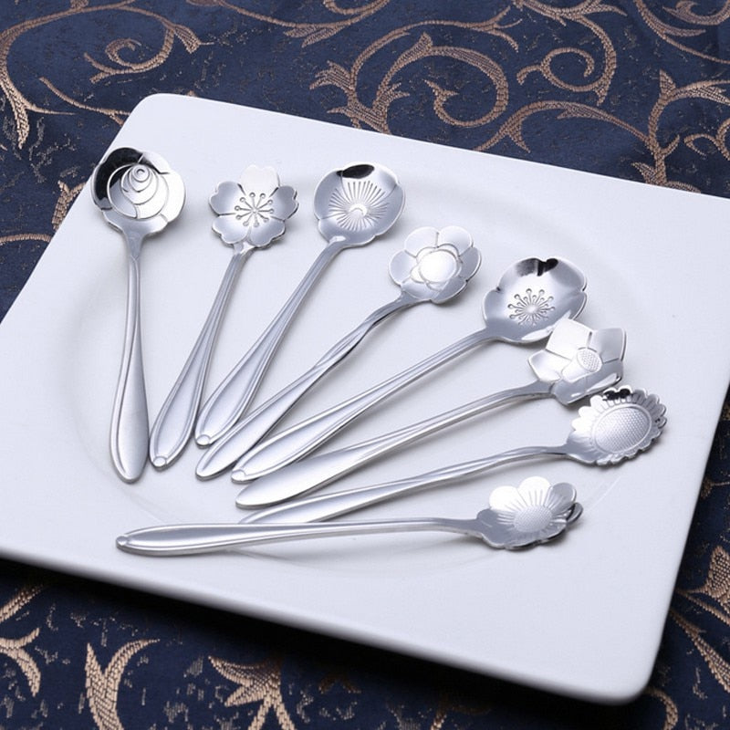 Lisslune | 8-piece stainless steel teaspoon set with flower design
