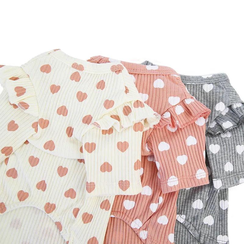 Lisslune | Shaded heart printed hoodie for small dogs - soft cotton in pink, beige, and gray