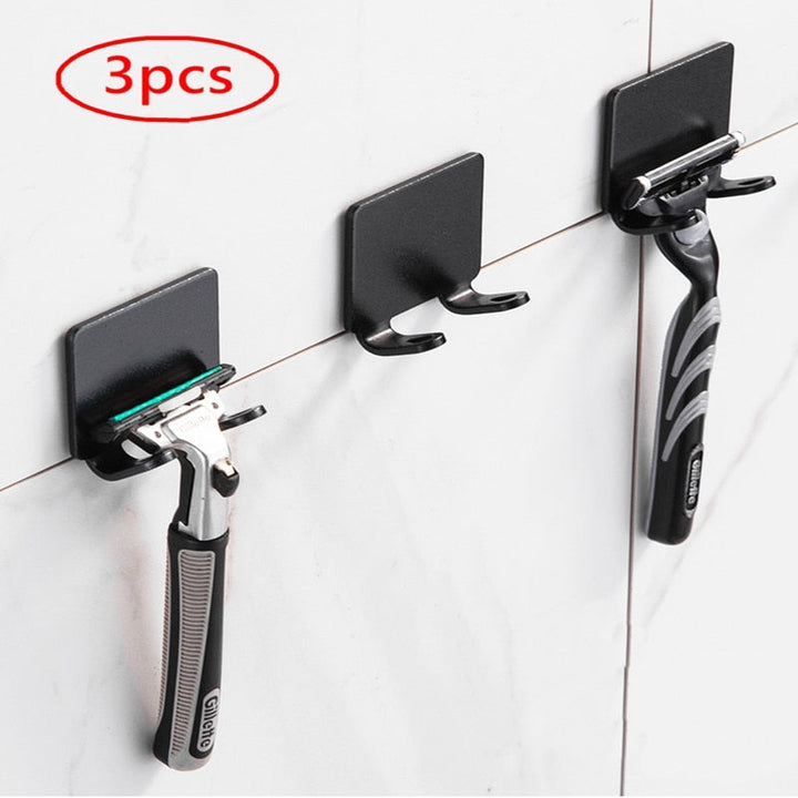 Lisslune | Punch-free Razor Holder Storage Hook (1/2/3 Pieces) - Wall Mounted Men's Razor Shelf for the Bathroom