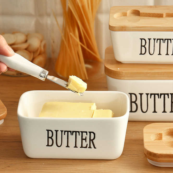 Lisslune | Rectangular Ceramic Butter Dish Sealed Storage Container Western Cheese Jug Butter Glass for Storage for Restaurant 15x8.5 cm
