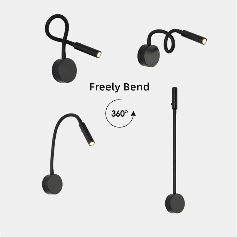 Lisslune | Modern Flexible LED Reading Wall Lamp with Switch for Bedroom and Study - 1W/3W