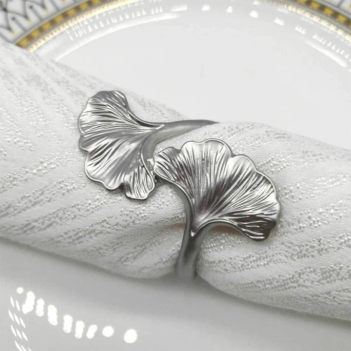 Rynx | 4PCS Ginkgo Leaf Metal Napkin Ring, Pearl Flower Napkin Holder, for Wedding Valentine's Day Party Home Dining Room Table Decoration