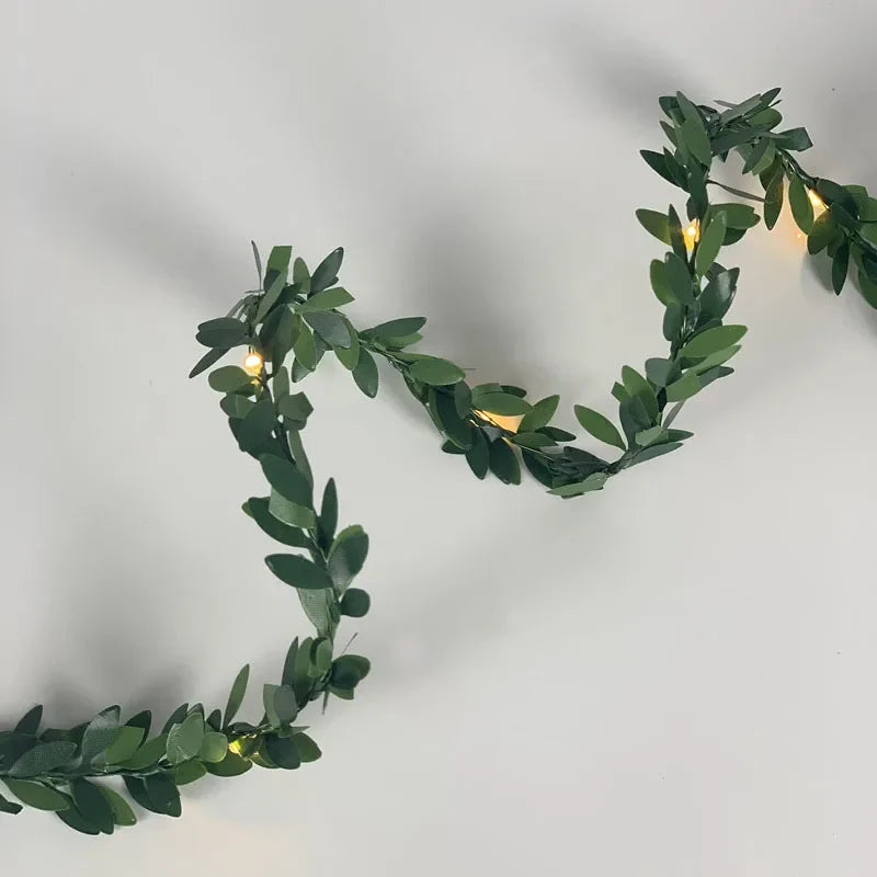 Rynx 2M 20LED Green Leaf Garland Fairy LED String Lights Artificial Leaf Vine for Christmas Home Wedding Birthday Party Decorations