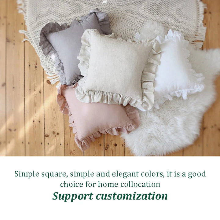 Rynx | 100% Linen Ruffle Cushion Covers, Soft and Comfortable Pillow Covers, Home Decor Sofa Cushions, Living Room Couch Ornament