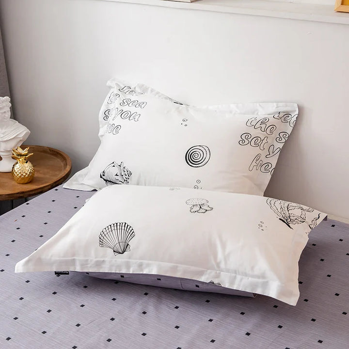 Rynx | New four-piece bedding set simple cotton double bed sheet duvet cover thickening sanding dormitory bed sheet white