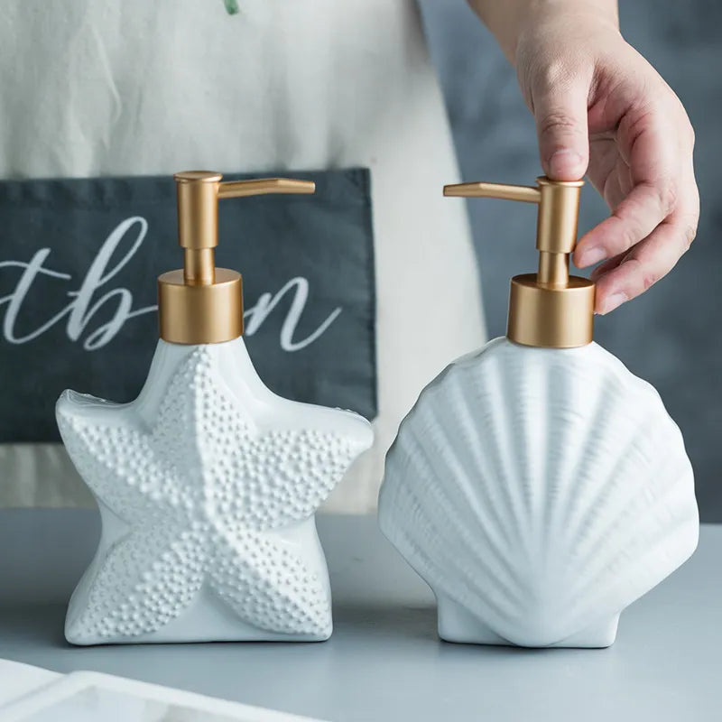 Lisslune | AquaNaut Soap Dispenser | Maritime Design | Shell & Starfish Motif | Bathroom Decor