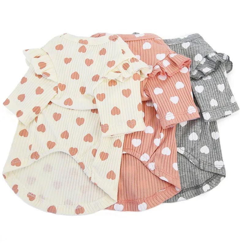 Lisslune | Shaded heart printed hoodie for small dogs - soft cotton in pink, beige, and gray