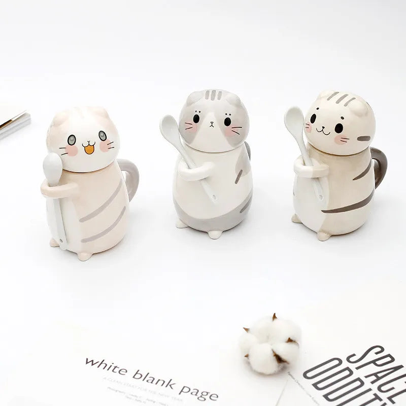 Lisslune | Lucky Cat Ceramic Coffee Mug with Spoon