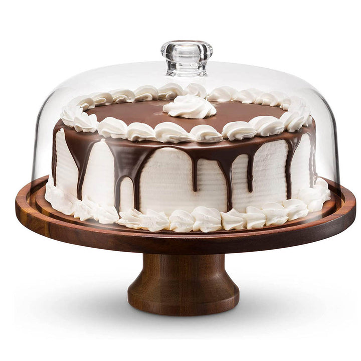Lisslune | Cake Stand Cake Plate Serving Platter, Acacia Wood