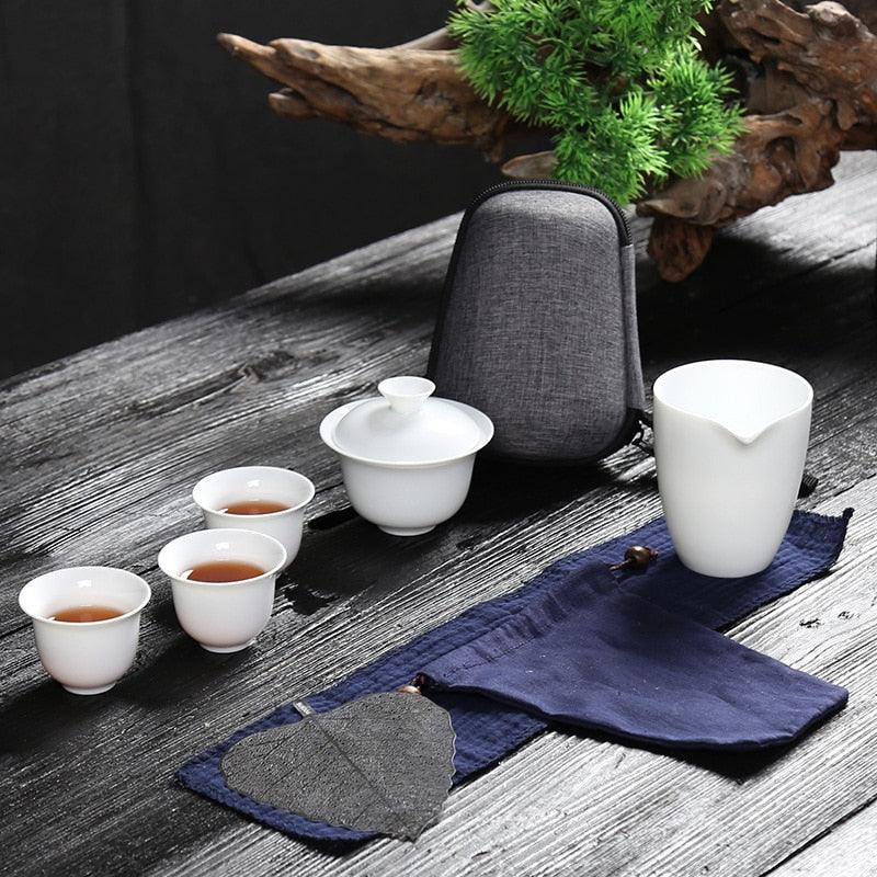 Lisslune | Zen Kung Fu Ceramic Gaiwan Tea Set with Carrying Bag: Enhance Your Tea Ceremony Experience