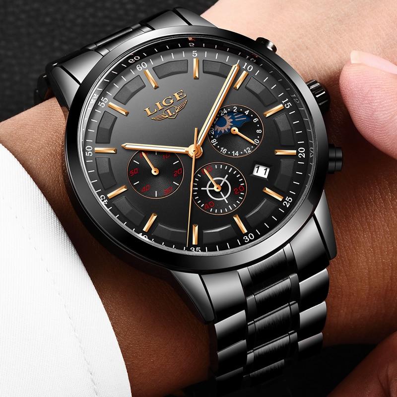 Lisslune | Military Black Steel Watch – Elegant Stainless Steel Men’s Wristwatch with Waterproof Design