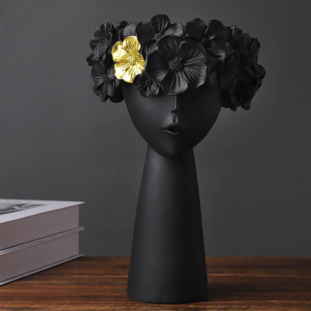 Lisslune | Nordic Girl Head Flower Resin Vase Statue Flower Vases for Office Desktop Dried Flowers Ornaments Decor Container