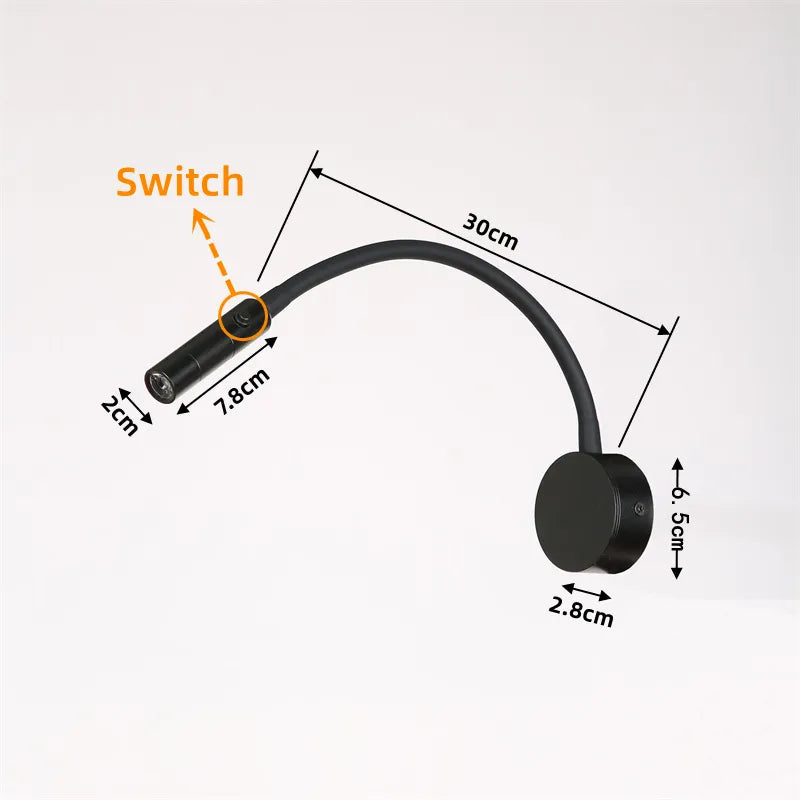 Lisslune | Modern Flexible LED Reading Wall Lamp with Switch for Bedroom and Study - 1W/3W